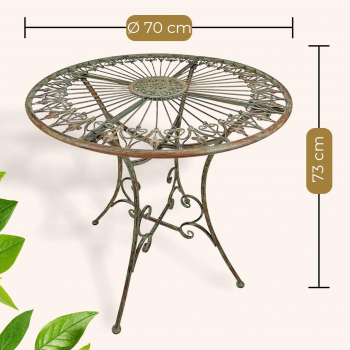 Preview: Gartentisch Valencia Ø 70 cm – Vintage Metalltisch für Balkon & Garten